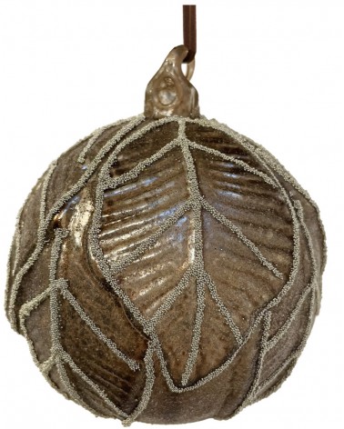 Ozdoba skleněná hnědá antique s listy 10 cm