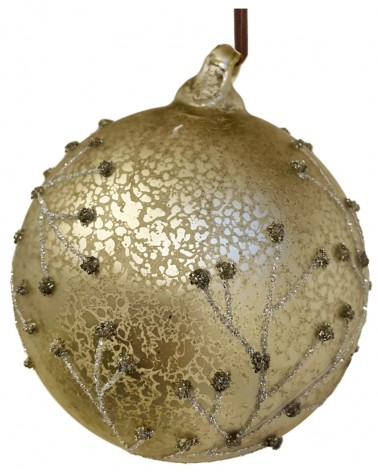 Ozdoba skleněná antique champagne s větvičkami 10 cm