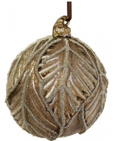 Ozdoba skleněná hnědá antique s listy 8 cm