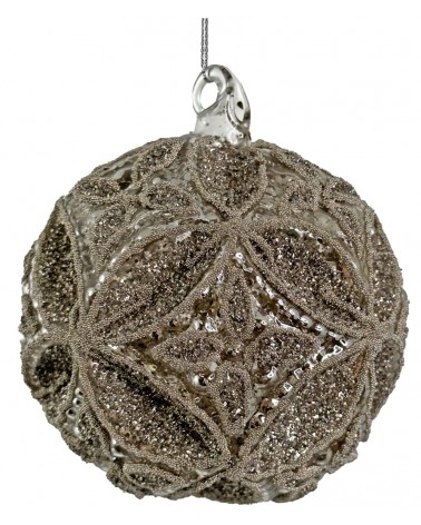 Ozdoba skleněná stříbrná třpytivá s květy 12 cm